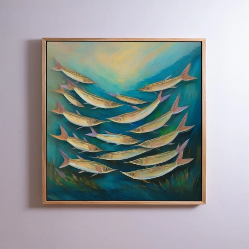 'FISHFORMATION' FRAMED CANVAS ART